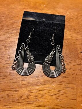 Handcrafted Silver-Tone Wire Loop Dangle Earrings